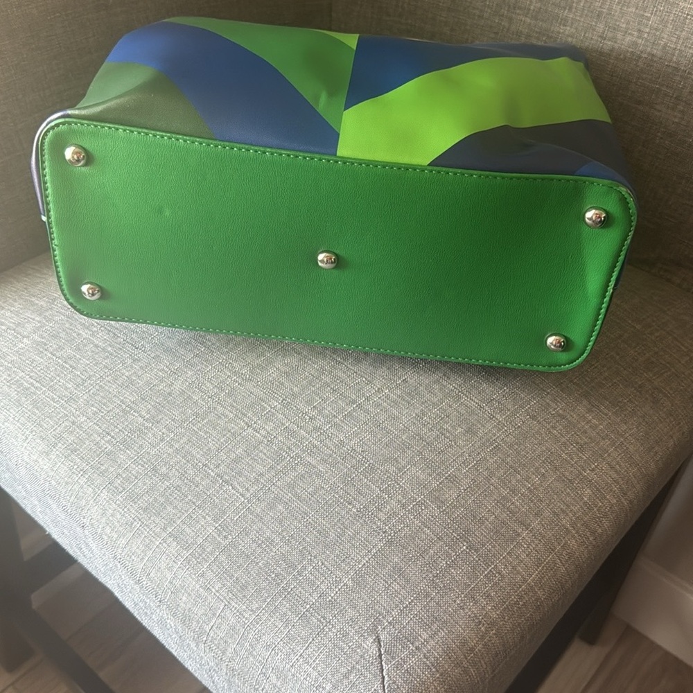 Sassy Jones Blue & Green vegan leather tote bag. EUC - Picture 4 of 7